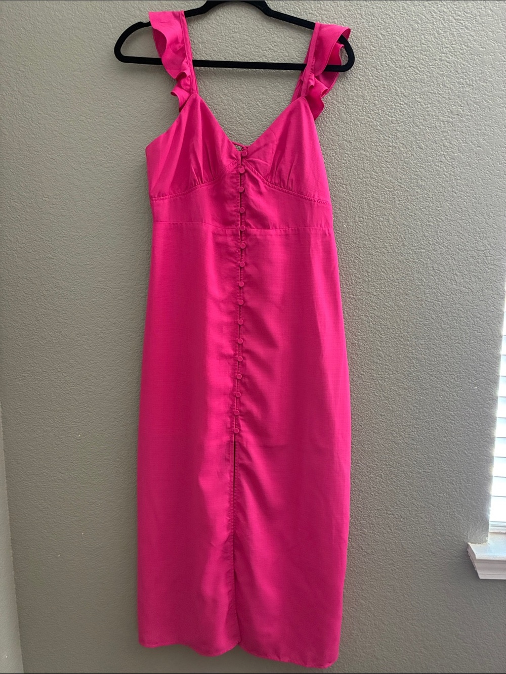 Lush Hot Pink Midi Dress with Ruffle Straps